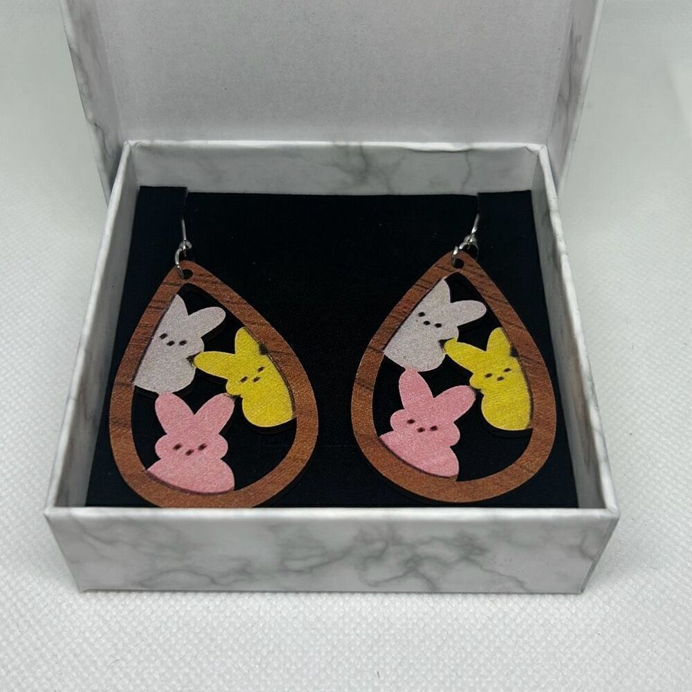 Cute Three Rabbit Waterdrop Shape Easter Earrings Easter Bunny Jewelry